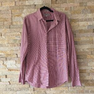 Express Men's Red and White Check Long-Sleeve Button-Down Shirt